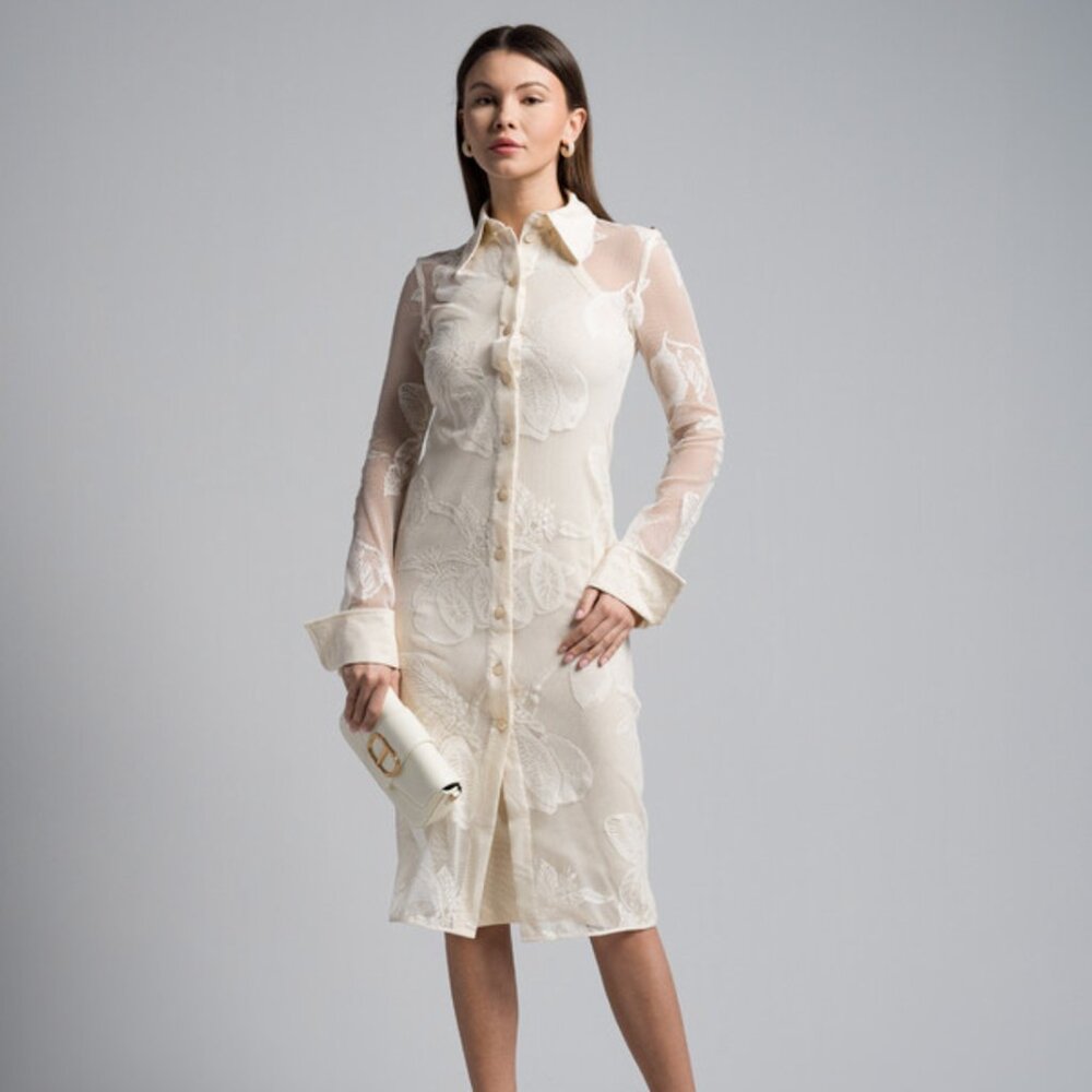 Sportmax Sheer Floral Lace Midi Dress in Ivory/Cream